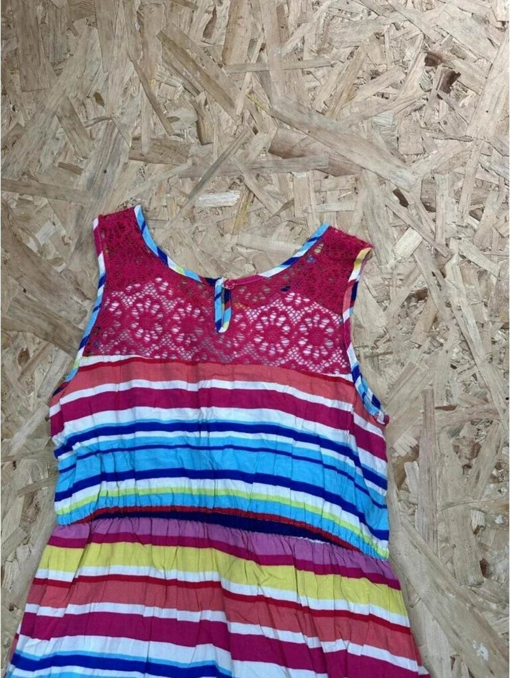 The Childrens Place Girls Dress Size 14 Multicolor Striped High Low Lace Accent